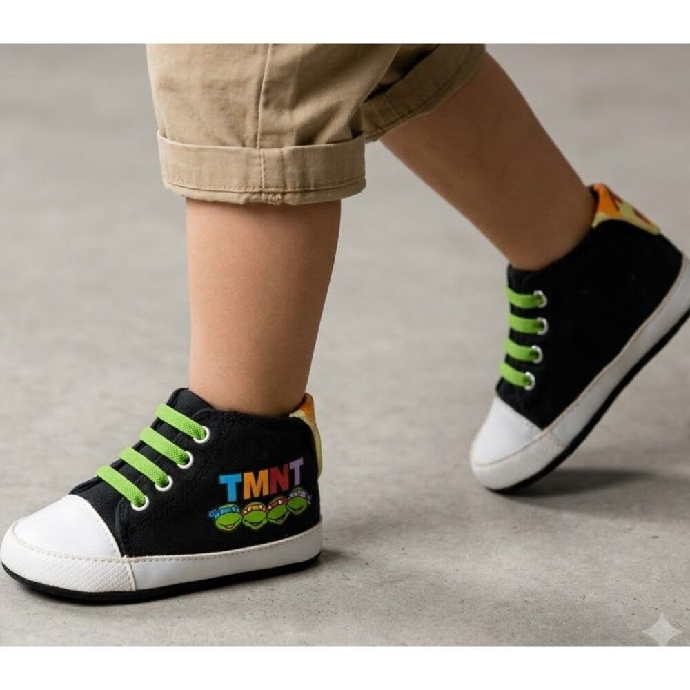 Teenage Mutant Ninja Turtles Baby Shoes Viacom Hi Top Tennis Black Size 9-12 Mo.
